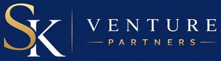 SK Venture Partners logo featuring gold SK initials and white text on dark blue background